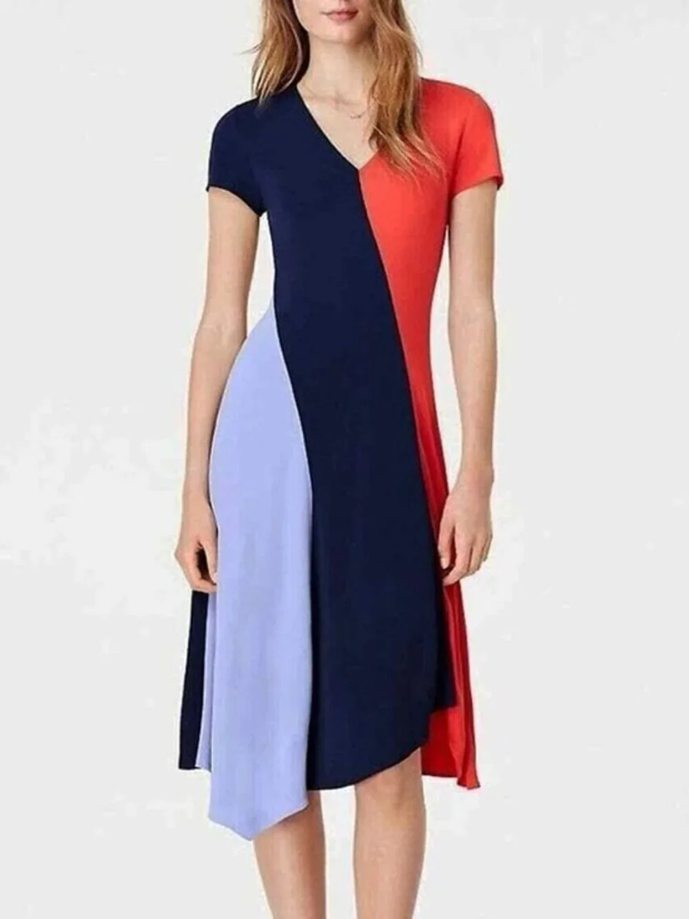 New Tory Burch Walden Colorblock Midi Dress Navy Orange XS $395